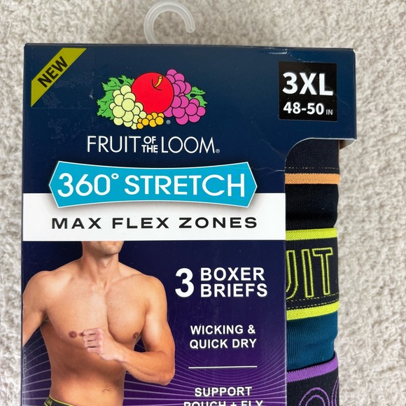 Fruit of The Loom Boxer Briefs Mens 3XL 48-50" Max Flex Zones Wicking Support - Picture 2 of 11